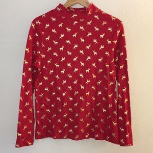 Reindeer Long Sleeve Christmas Turtleneck Sz M